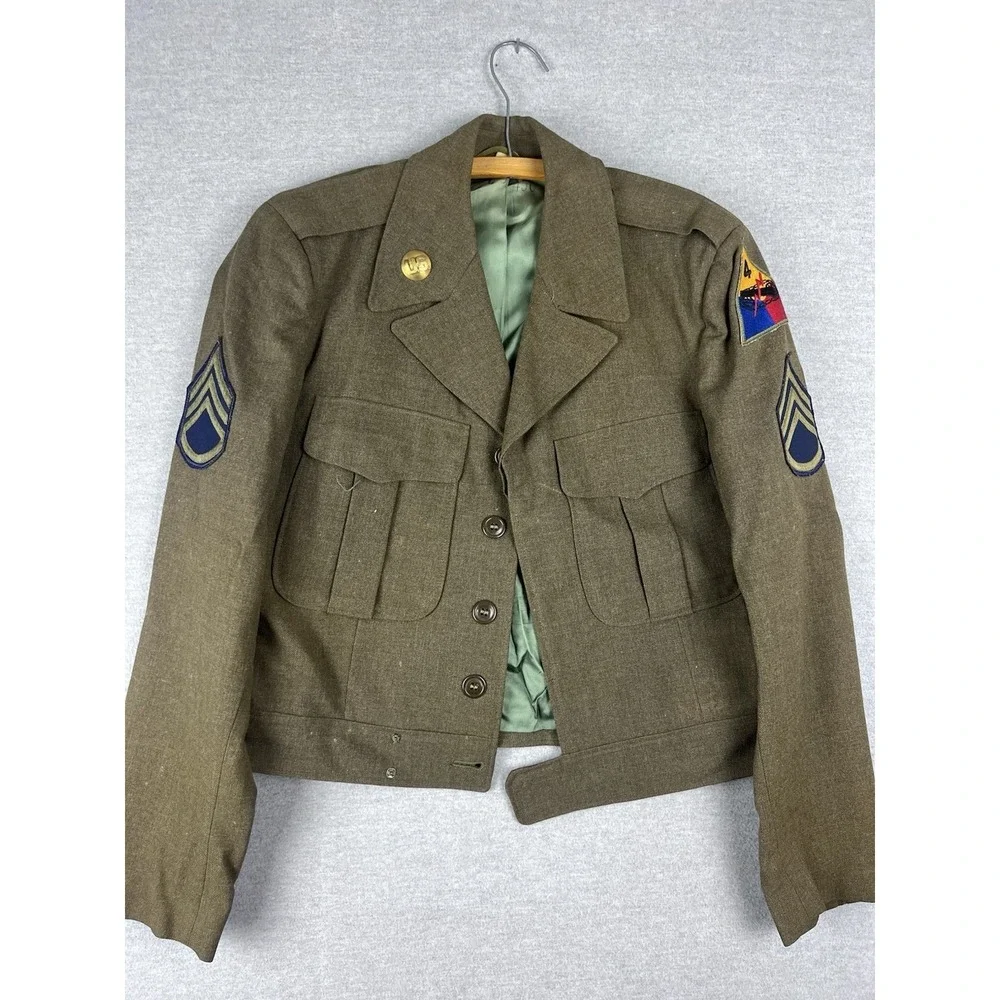 Vintage 1953 US Army M-1950 Ike Jacket Wool‎ 4th Armored Div Staff Sergeant 38R